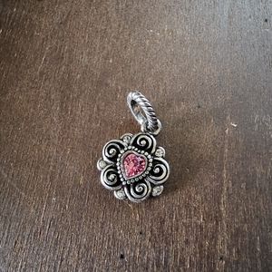 Brighton Birthstone Bright Pink October Crystal Heart Silver Pendant Charm